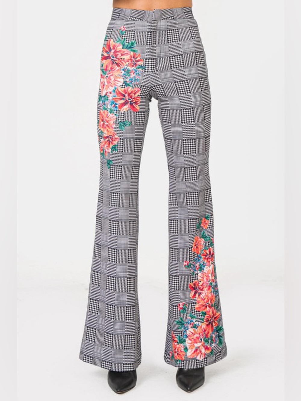 NWT Luxury Flared scuba pants with houndstooth and floral print Soft Comfy